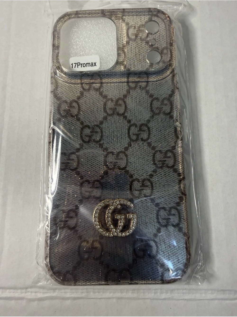 Monogram Pattern Brown iPhone 17 Pro Max Case with Crystal Emblem
